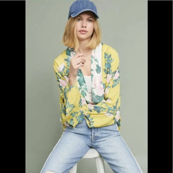 Anthropologie ELMA Floral Kimono Open Boho Lightweight Cardigan Top Jacket Beach - Picture 5 of 14